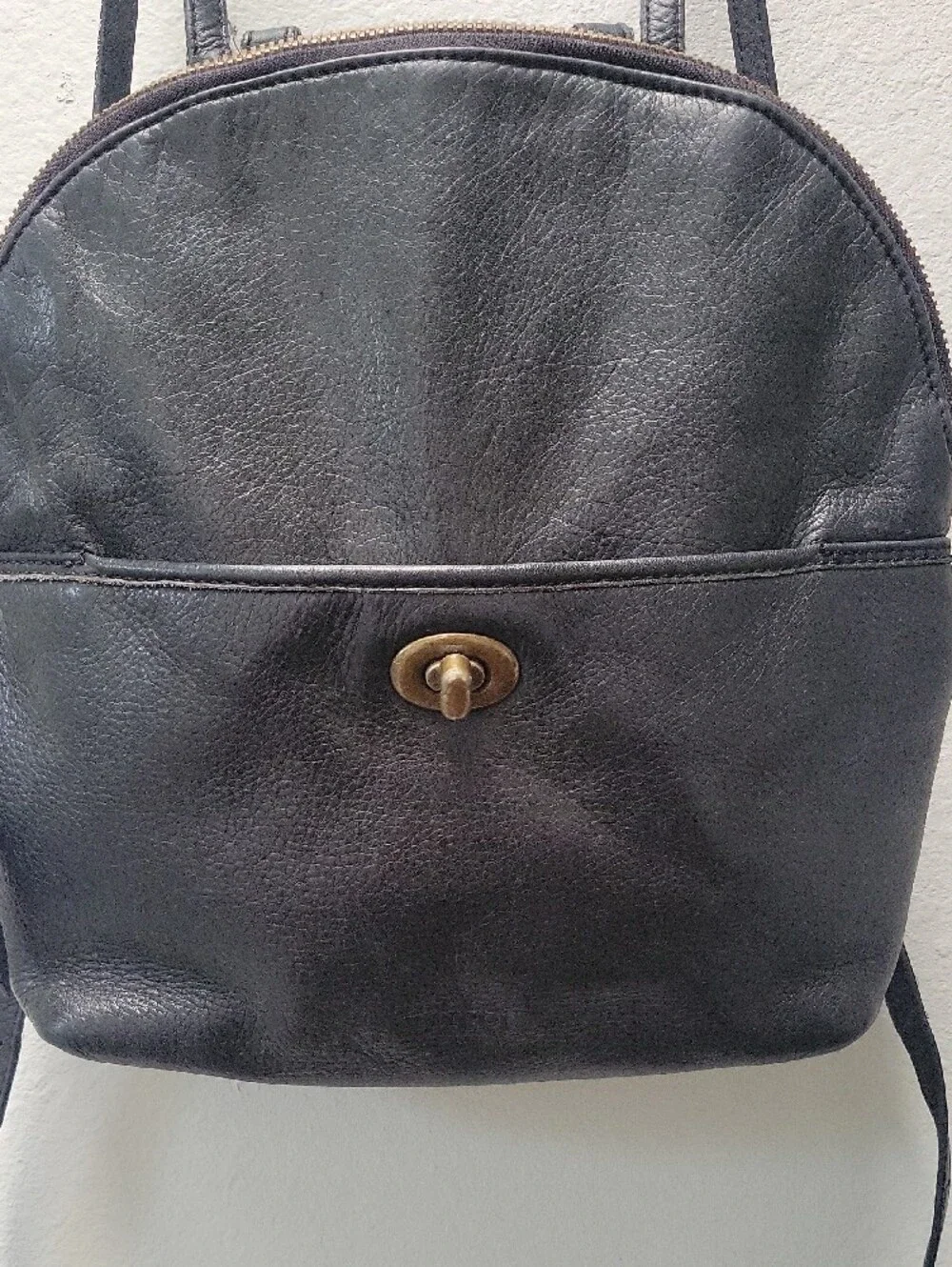 margot Black Leather Compact Women's Backpack with Turn-Lock Accent